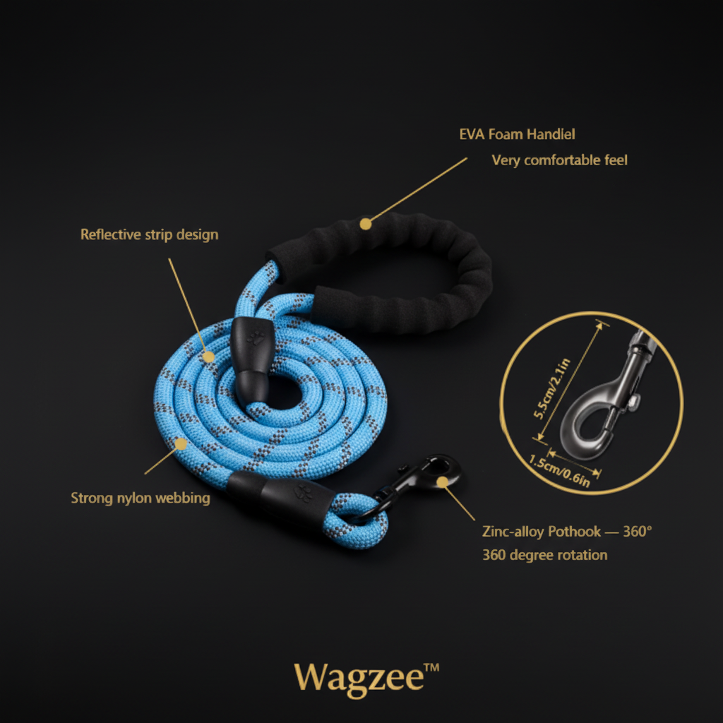 Wagzee Light Blue Leash Features